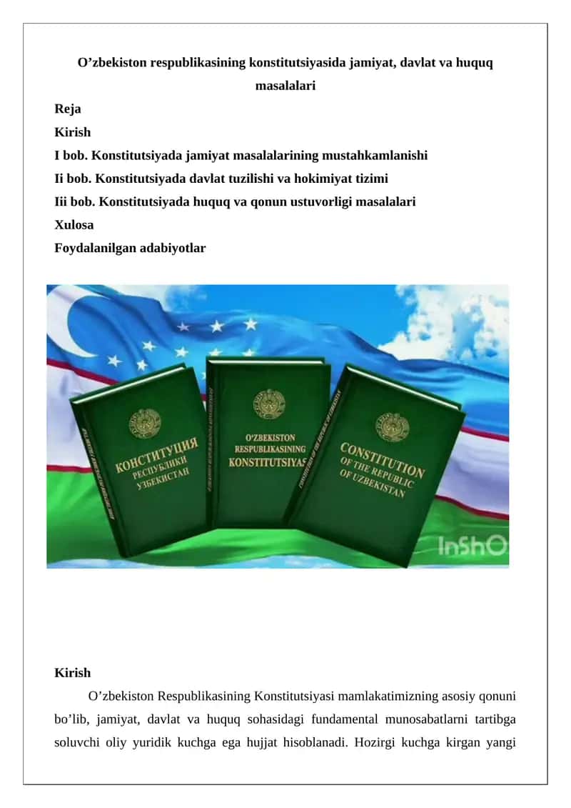 O’zbekiston Respublikasining Konstitutsiyasi