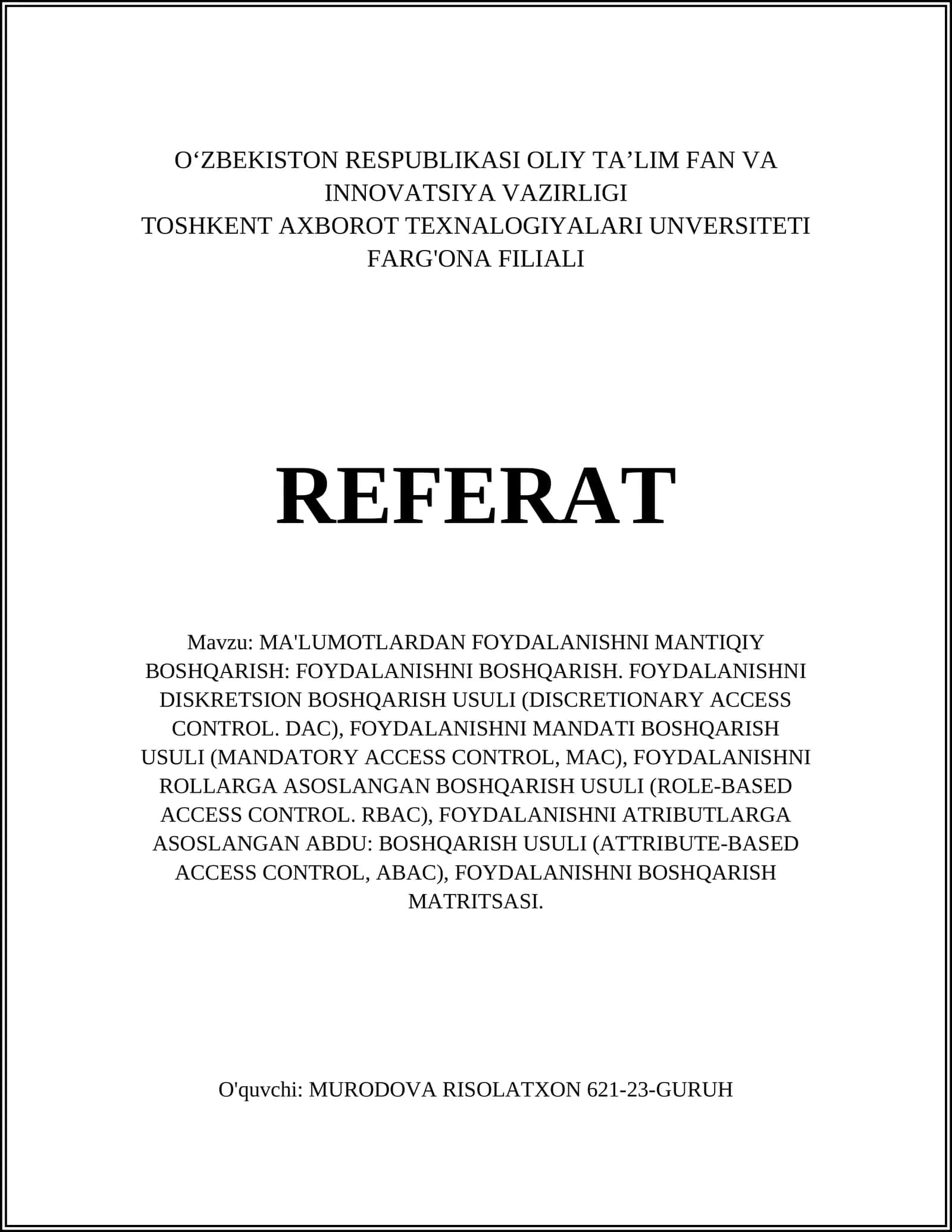 MA'LUMOTLARDAN FOYDALANISHNI MANTIQIY BOSHQARISH