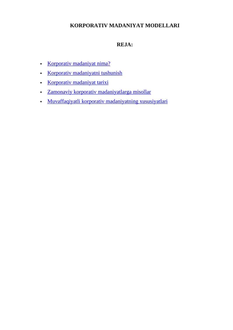 KORPORATIV MADANIYAT MODELLARI