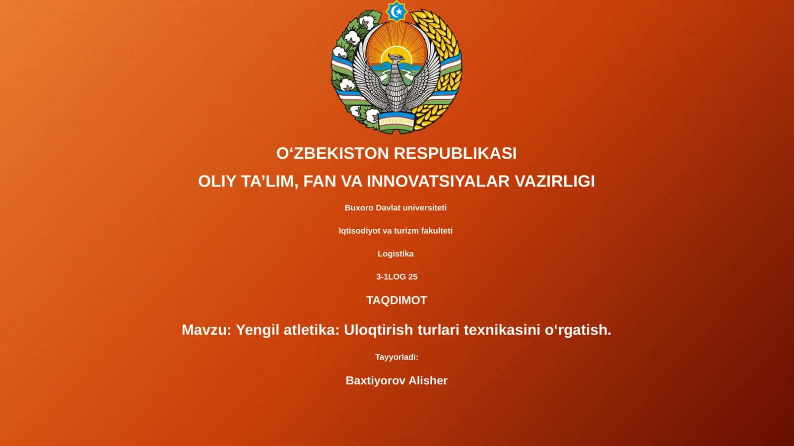 Yengil atletika: Uloqtirish turlari texnikasini oʻrgatish