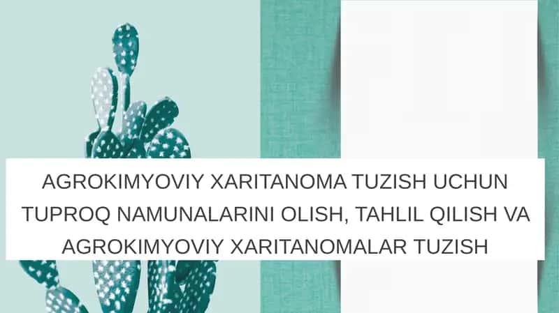 AGROKIMYOVIY XARITANOMA TUZISH UCHUN TUPROQ NAMUNALARINI OLISH, TAHLIL QILISH VA AGROKIMYOVIY XARITANOMALAR TUZISH