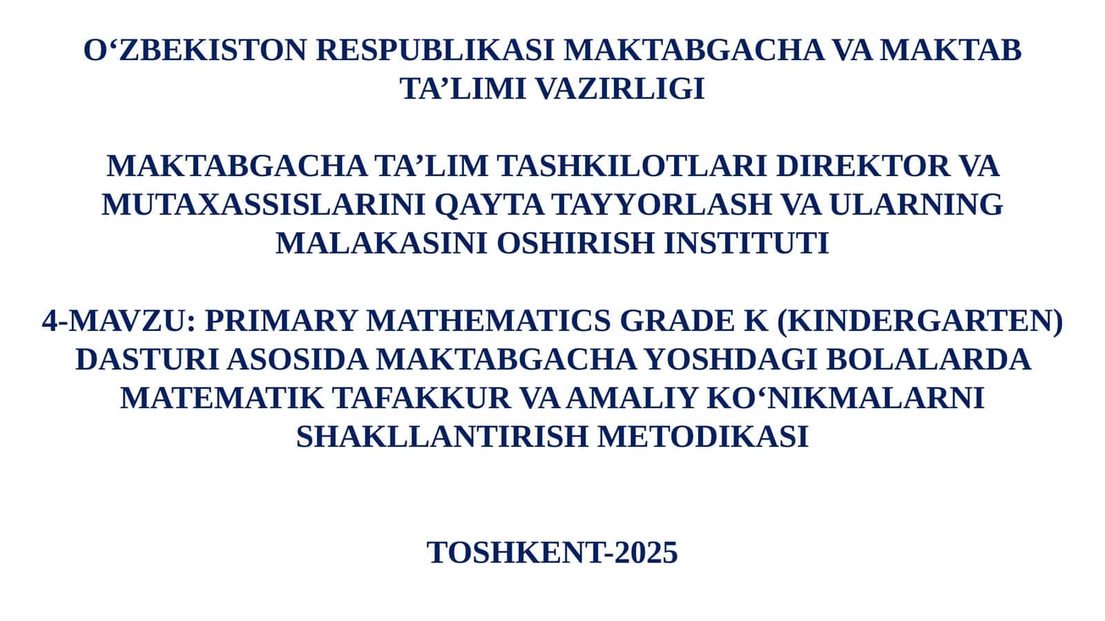 PRIMARY MATHEMATICS GRADEK (KINDERGARTEN) DASTURI ASOSIDA MAKTABGACHA YOSHDAGI BOLALARDA MATEMATIK TAFAKKUR VA AMALIY KO‘NIKMALARNI SHAKLLANTIRISH METODIKASI