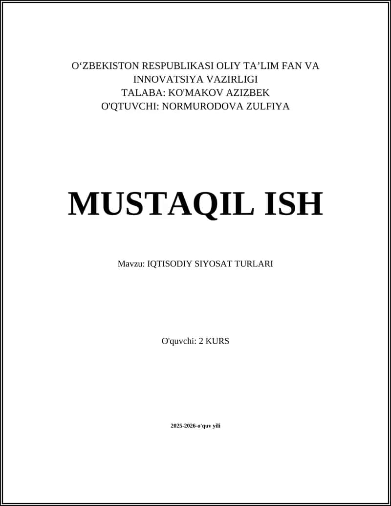 IQTISODIY SIYOSAT TURLARI