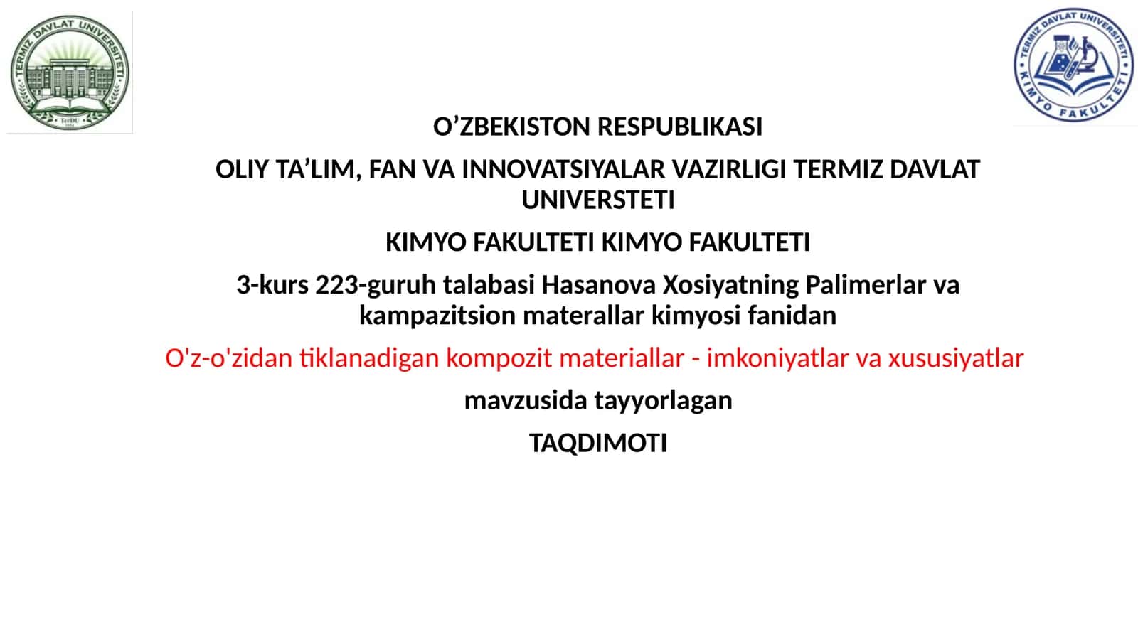 O'z-o'zidan tiklanadigan kompozit materiallar