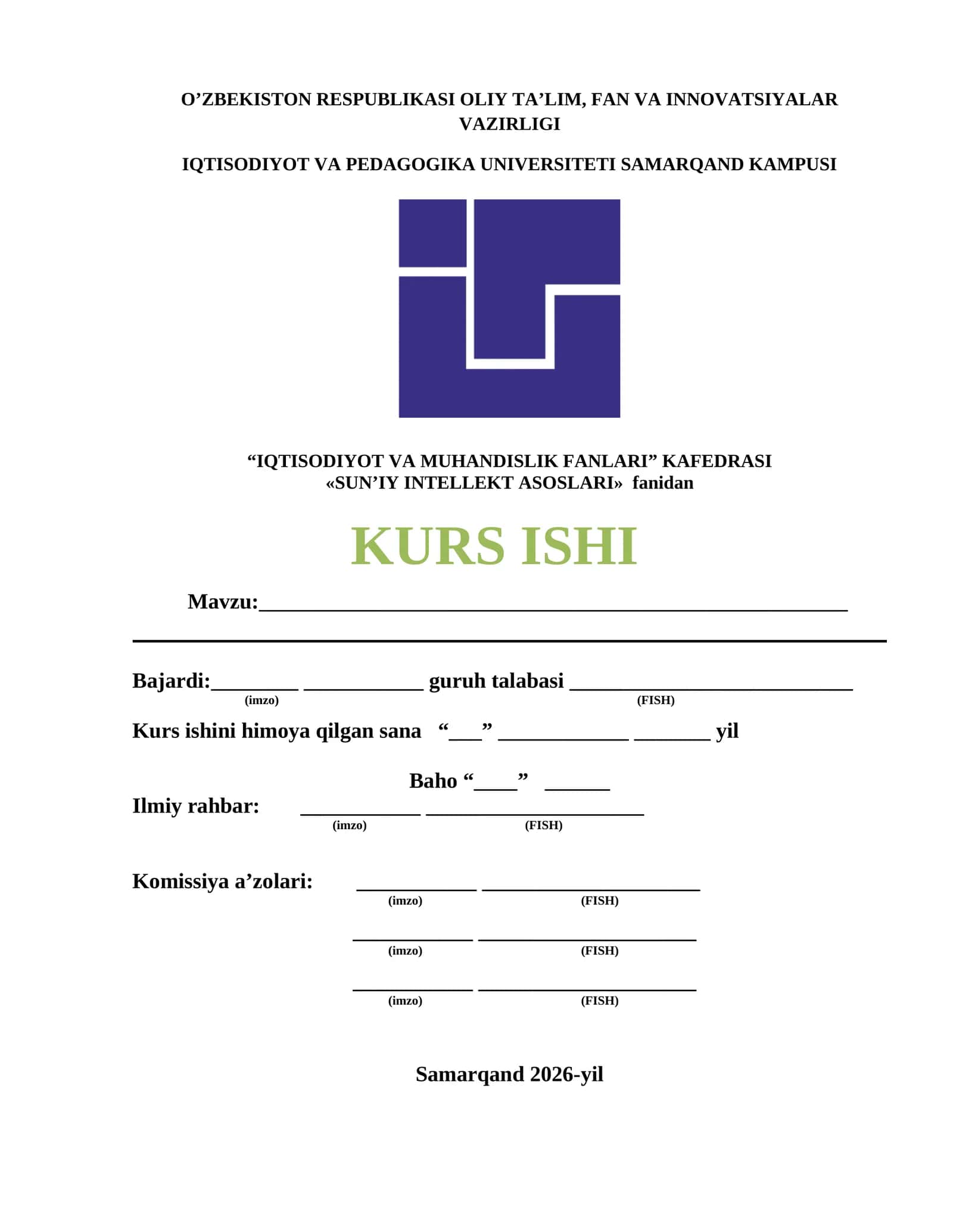 SUN'IY INTELLEKT ASOSLARI KURS ISHI