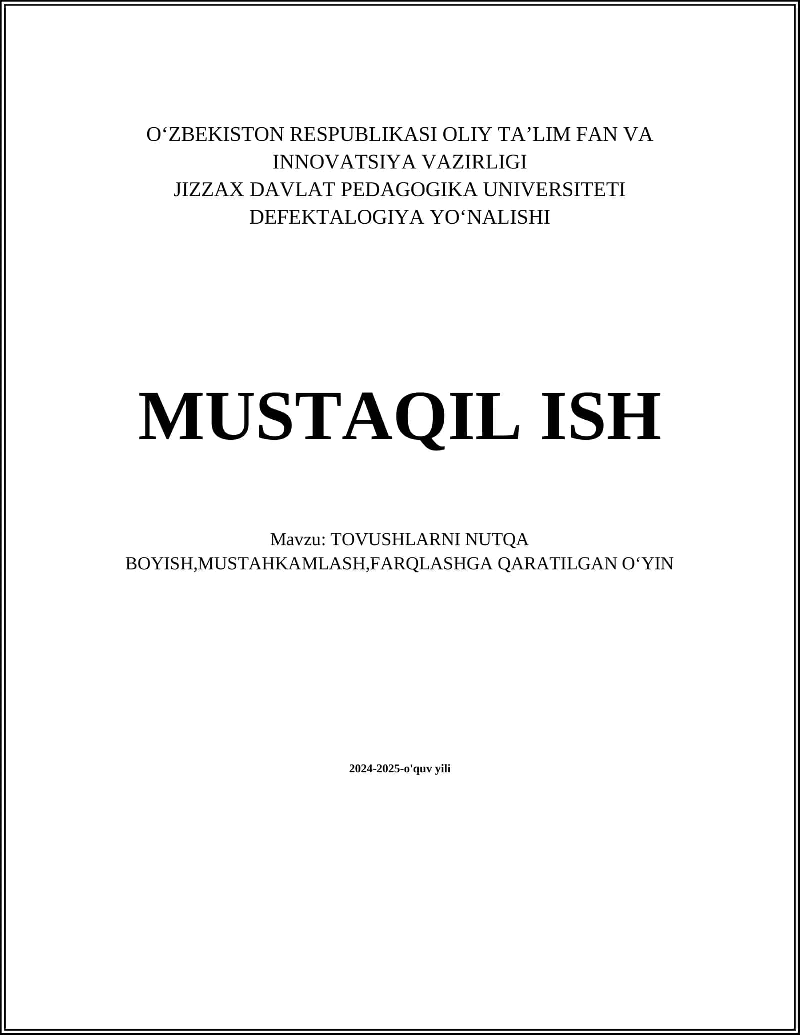 TOVUSHLARNI NUTQA BOYISH,MUSTAHKAMLASH,FARQLASHGA QARATILGAN OʻYIN