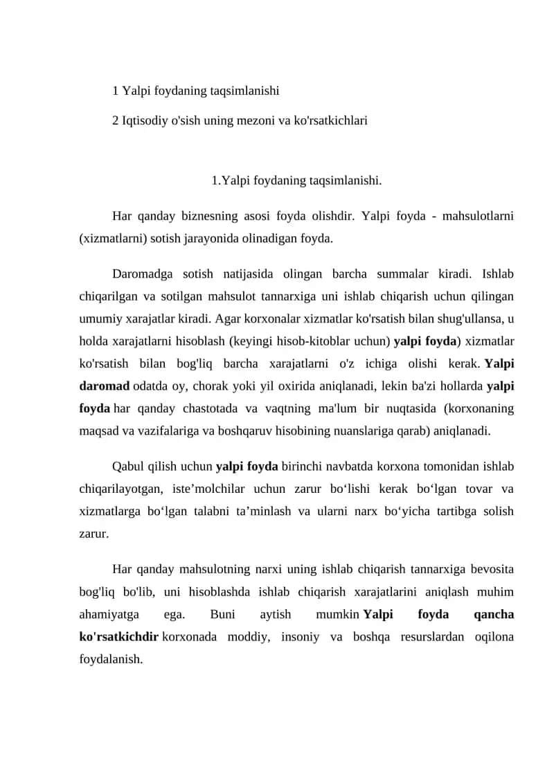 Yalpi foydaning taqsimlanishi