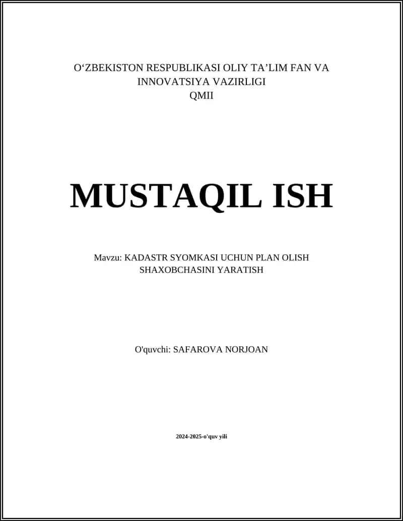 Kadastr Syomkasi Uchun Plan Olisg Shaxobchasini Yaratish