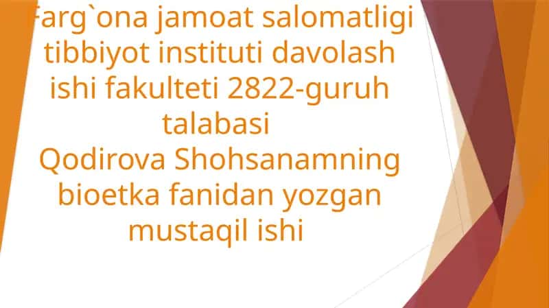 O`zbekistonda transpalantatsiyaning etik huquqiy jihatlari,bioxavfszlik