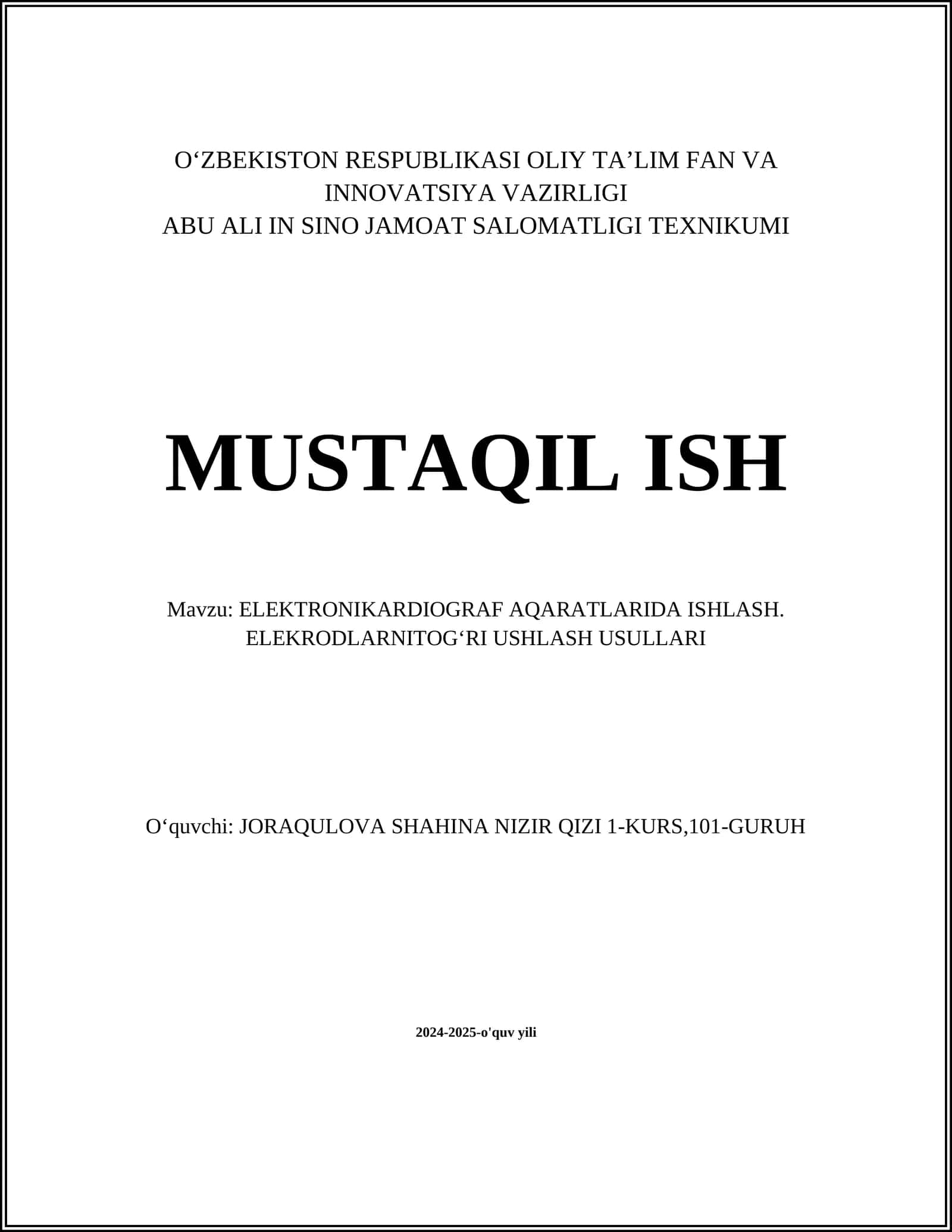 ELEKTRONIKARDIOGRAF AQARATLARIDA ISHLASH. ELEKRODLARNITOGʻRI USHLASH USULLARI