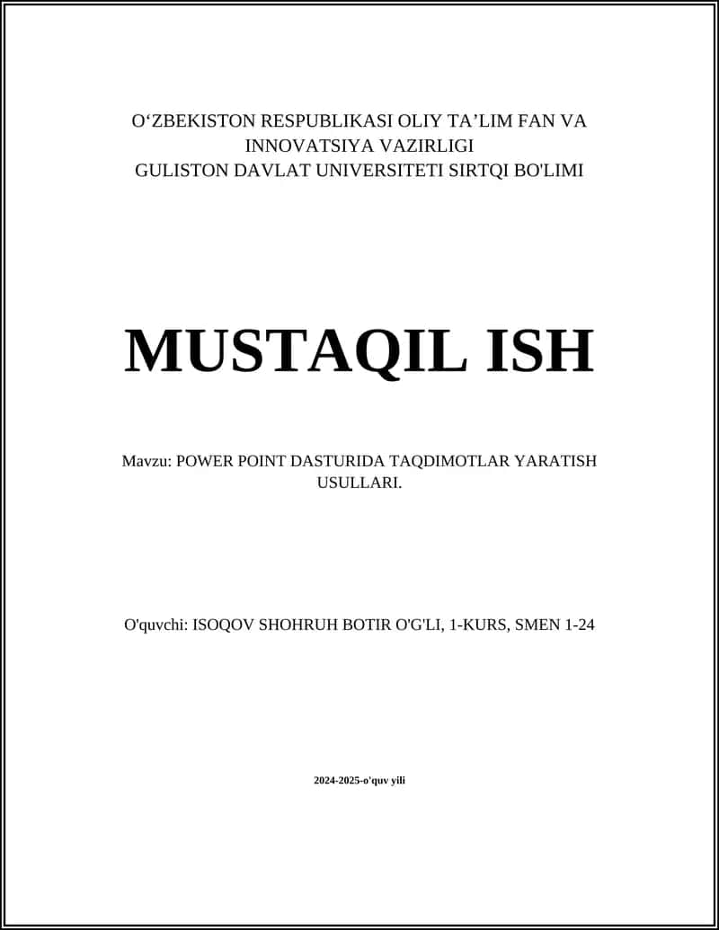 POWER POINT DASTURIDA TAQDIMOTLAR YARATISH USULLARI