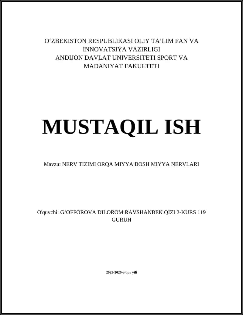 NERV TIZIMI ORQA MIYYA BOSH MIYYA NERVLARI