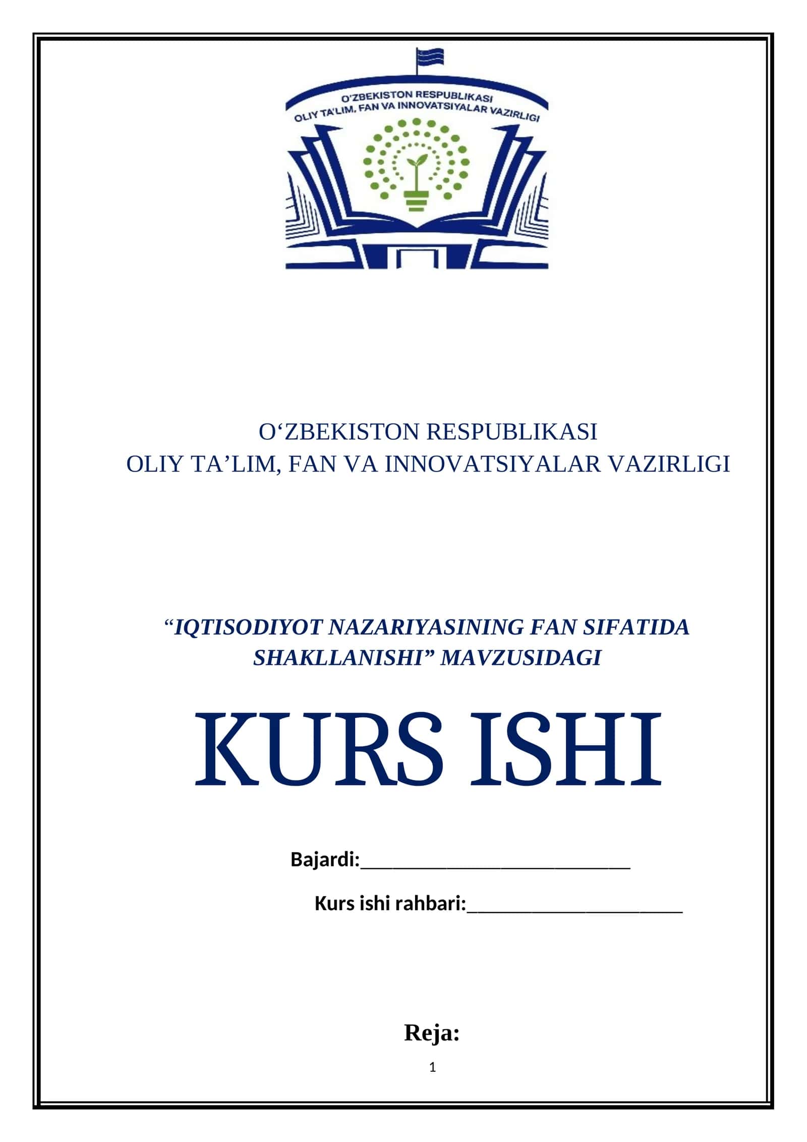 IQTISODIYOT NAZARIYASINING FAN SIFATIDA SHAKLLANISHI