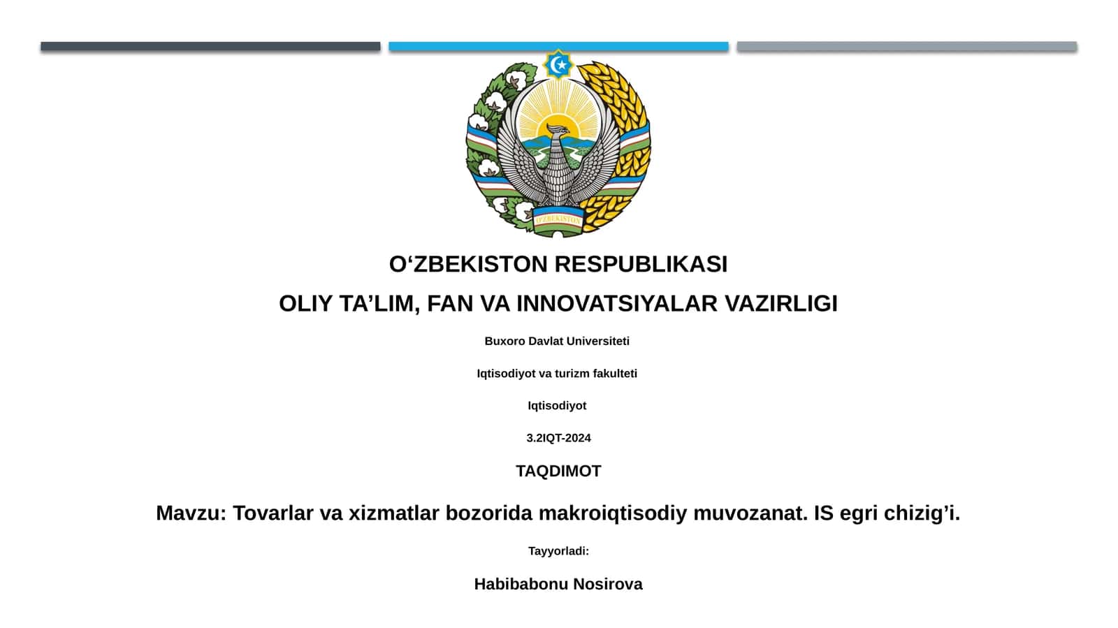 Tovarlar va xizmatlar bozorida makroiqtisodiy muvozanat