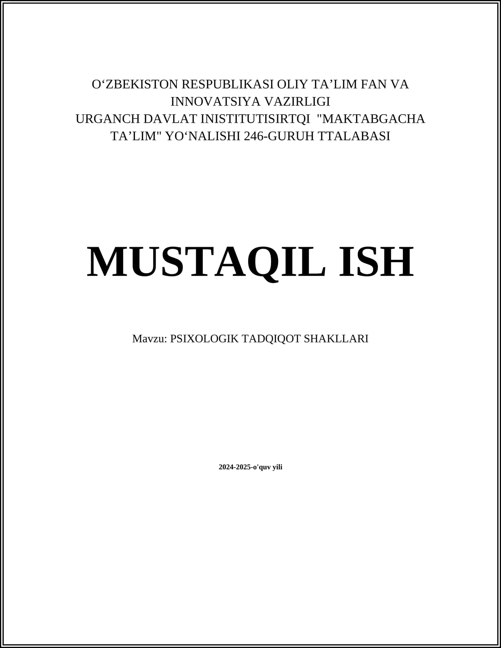 PSIXOLOGIK TADQIQOT SHAKLLARI