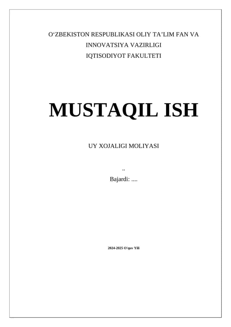 Uy xojaligi moliyasi