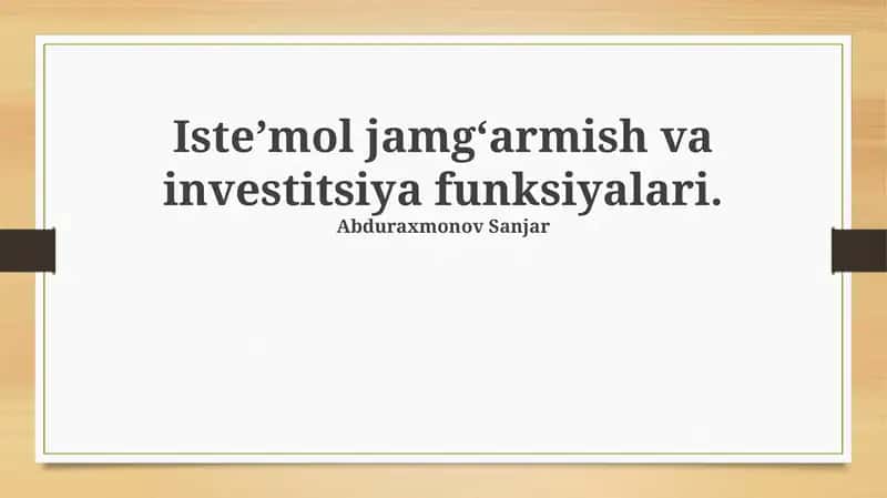 Investitsiya Funktsiyalari