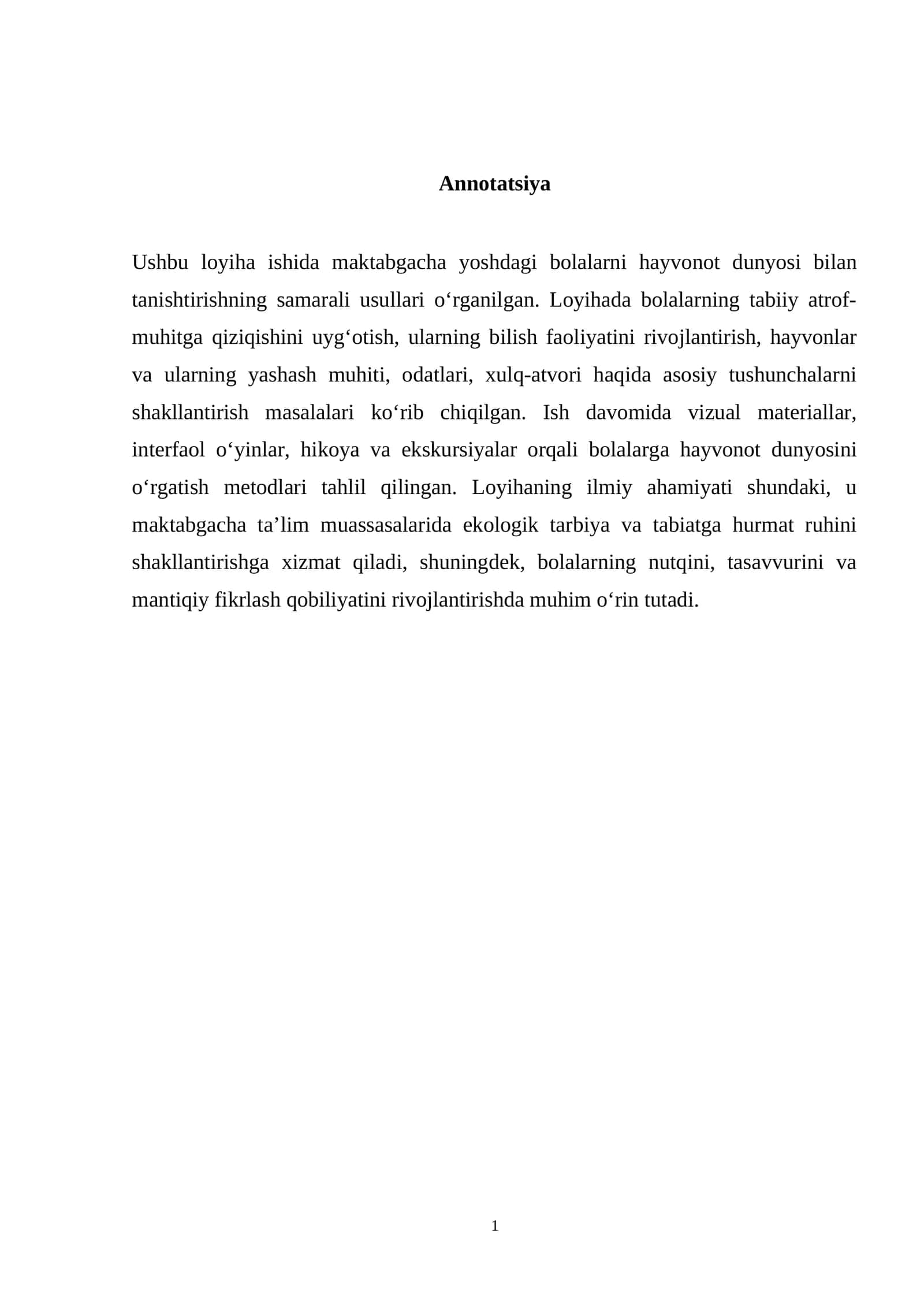 Maktabgacha yoshdagi bolalarni hayvonot dunyosi bilan tanishtirish usullari