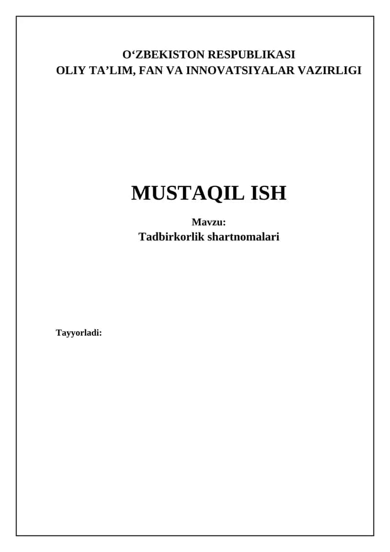 Tadbirkorlik shartnomalari