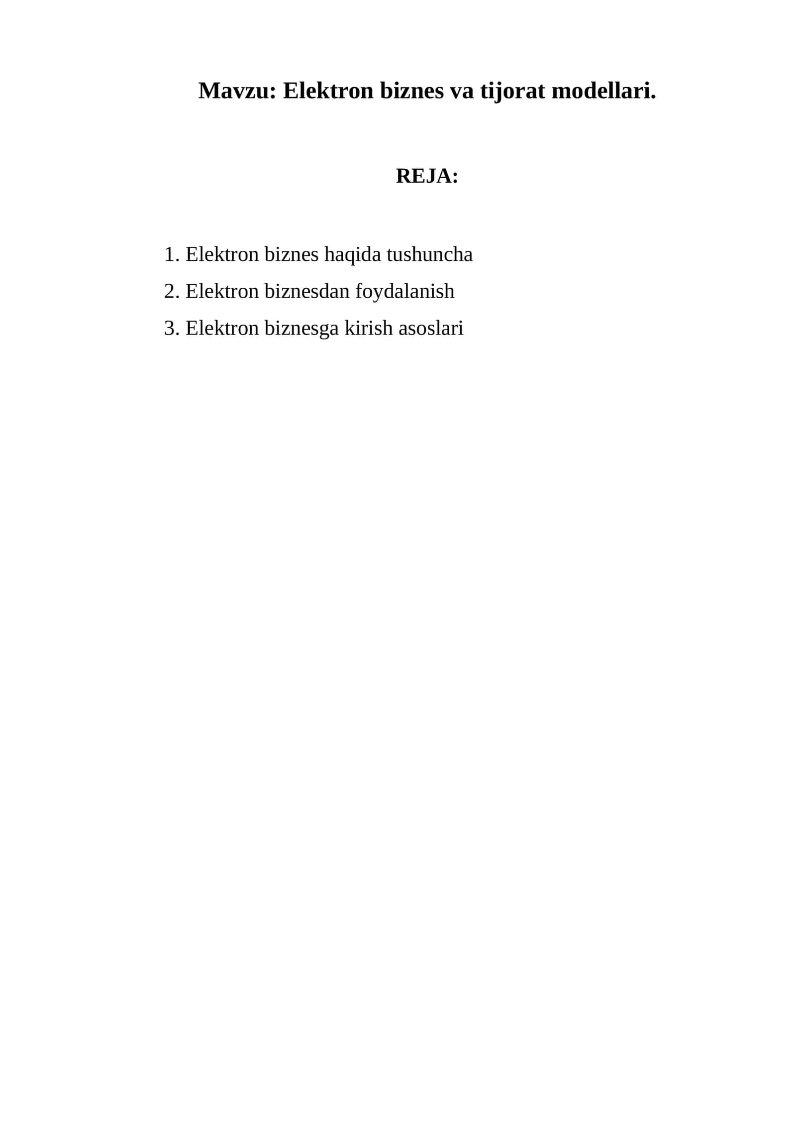 Elektron biznes va tijorat modellari