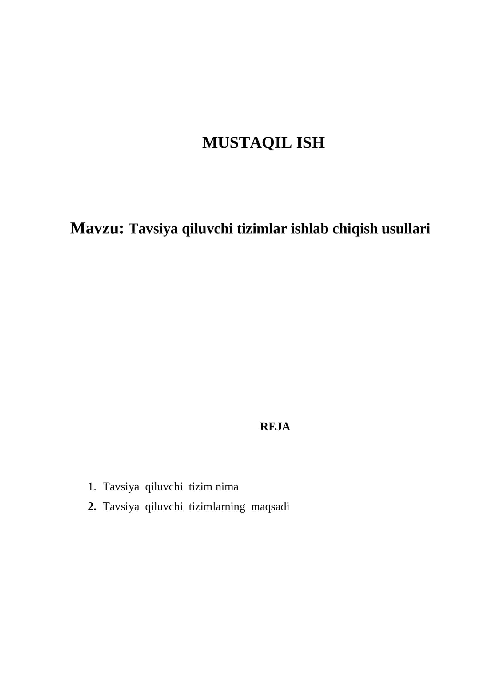 Tavsiya qiluvchi tizimlar ishlab chiqish usullari