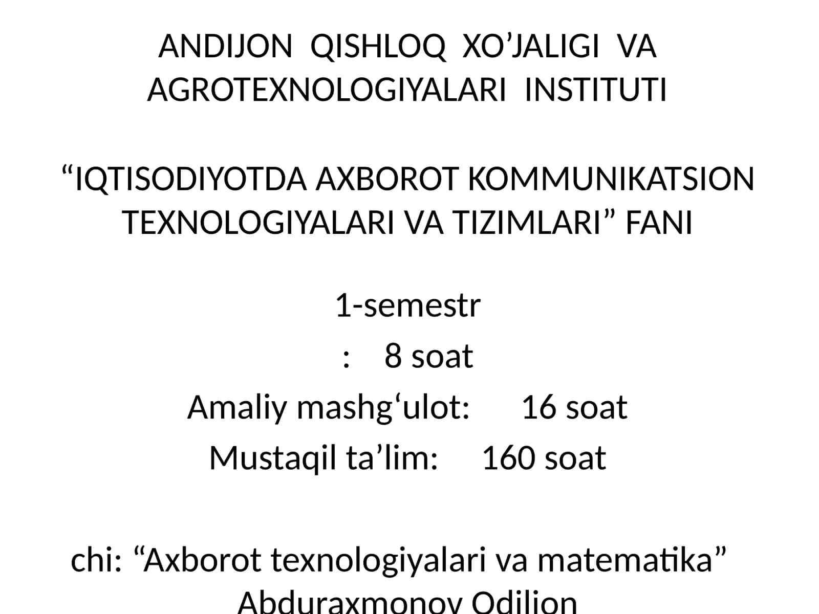 IQTISODIYOTDA AXBOROT KOMMUNIKATSION TEXNOLOGIYALARI VA TIZIMLARI