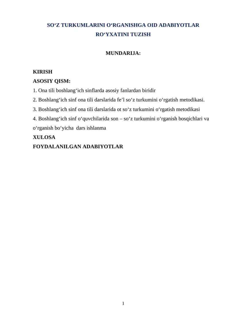 SO‘Z TURKUMLARINI O‘RGANISHGA OID ADABIYOTLAR RO‘YXATINI TUZISH