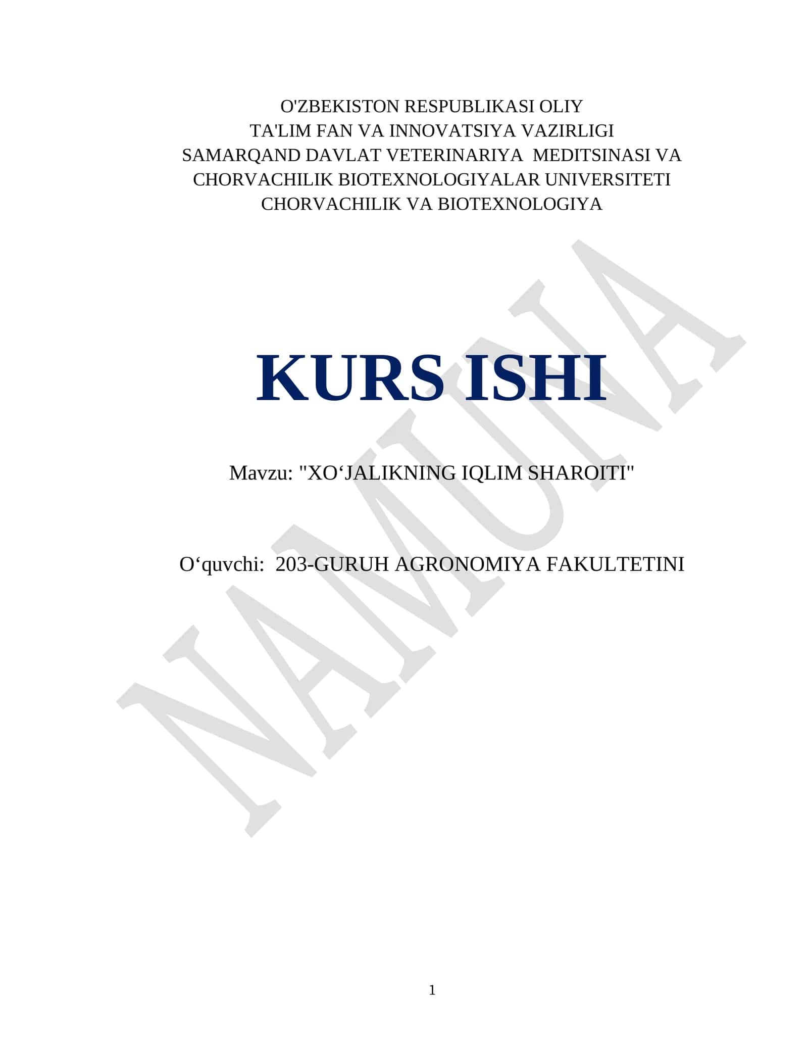 "XOʻJALIKNING IQLIM SHAROITI"