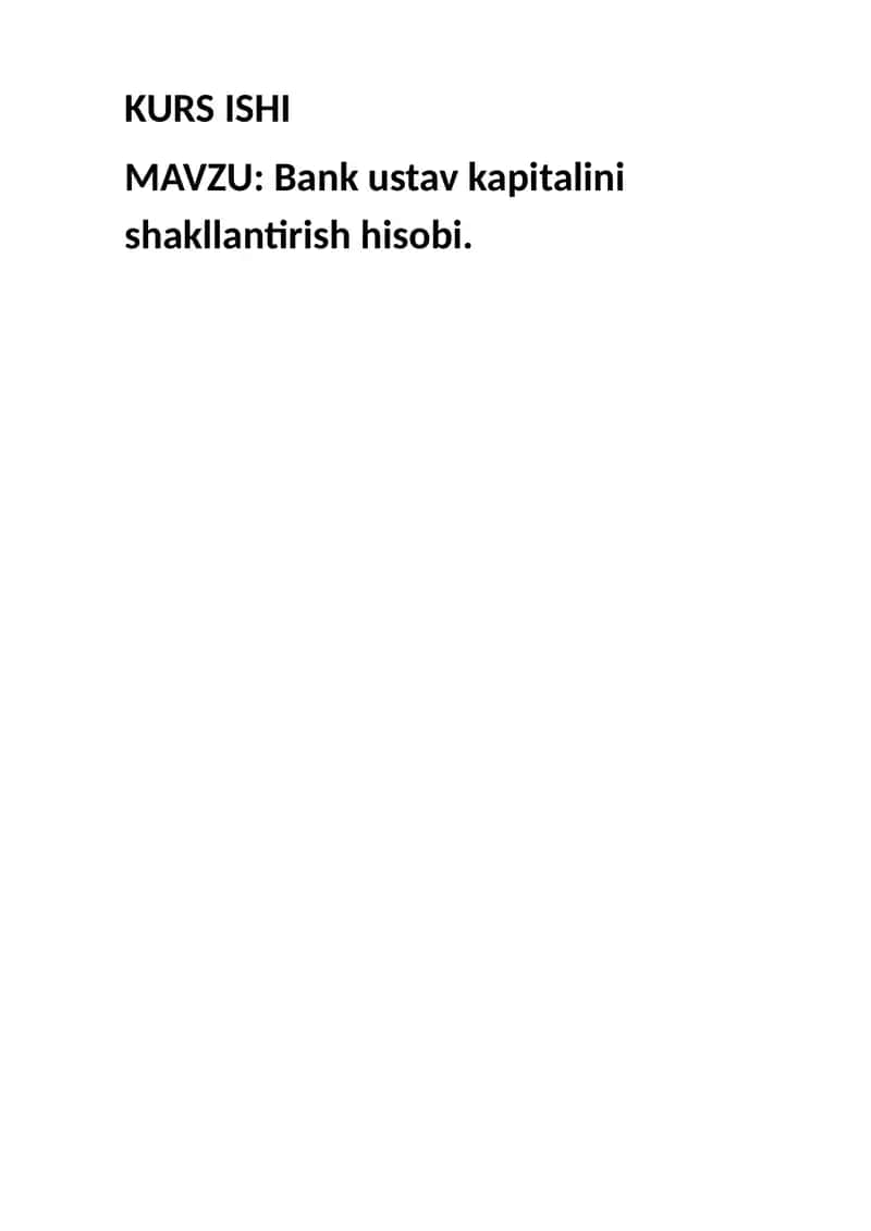 Bank ustav kapitalini shakllantirish hisobi