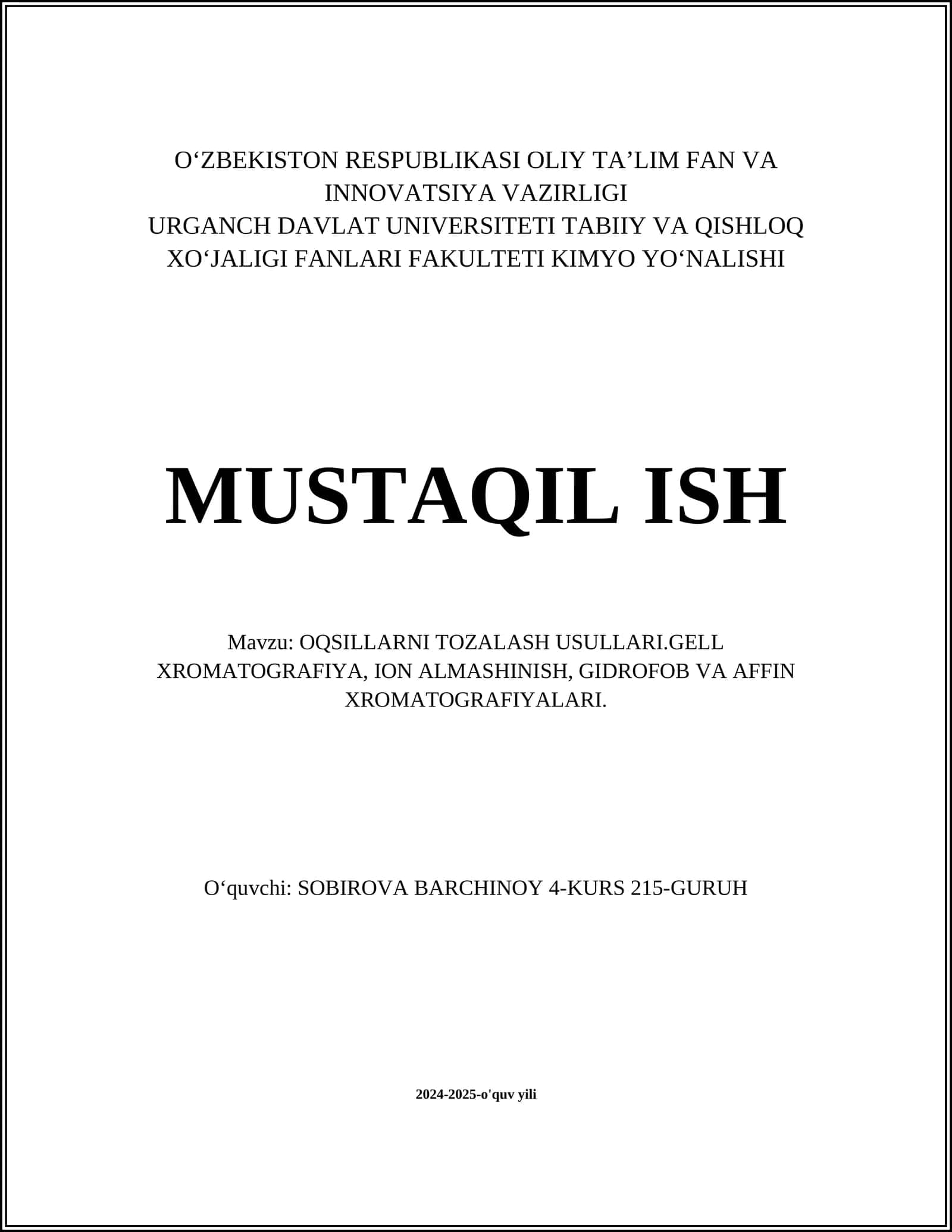 Oqsillarni tozalash usullari.Gell xromatografiya, ion almashinish, gidrofob va affin xromatografiyalari