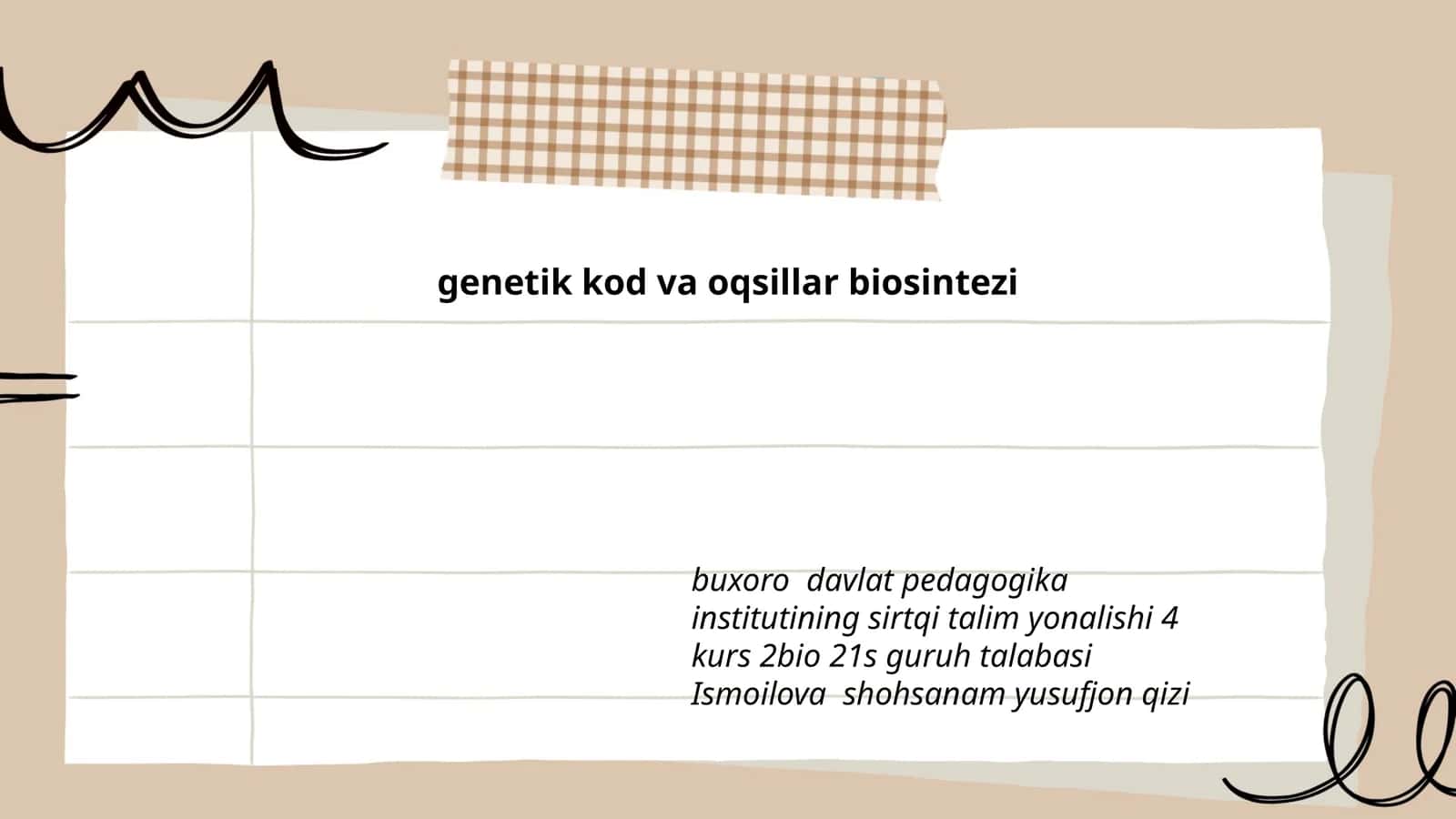 genetik kod va oqsillar biosintezi