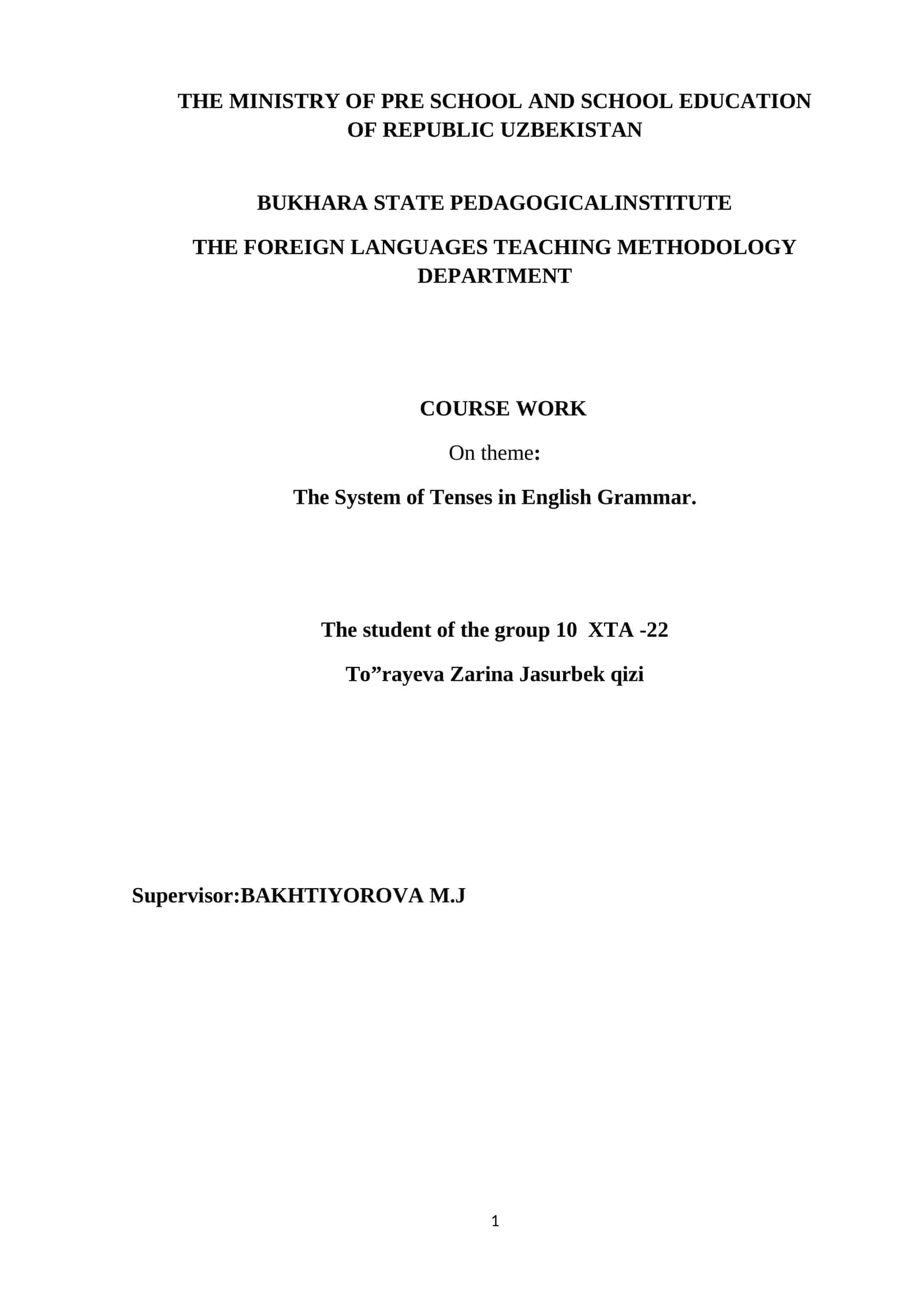 THE SYSTEM OF TENSES IN ENGLISH GRAMMAR