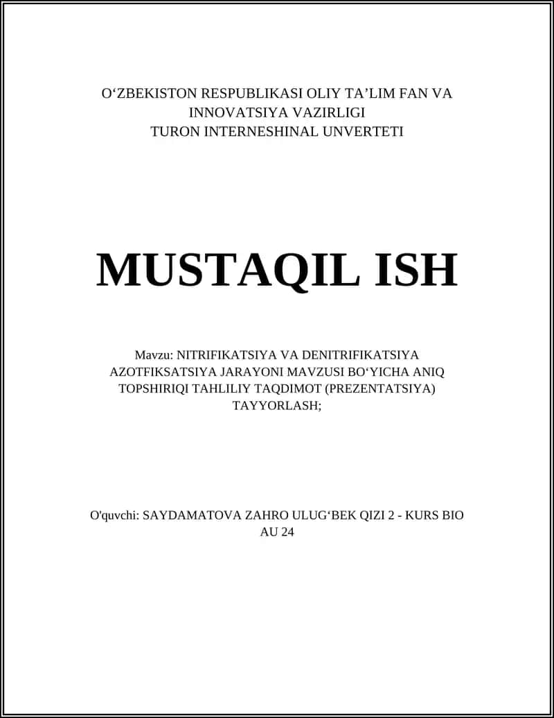 NITRIFIKATSIYA VA DENITRIFIKATSIYA AZОTFIKSATSIYA JARAYONI TAHLILIY TAQDIMOT