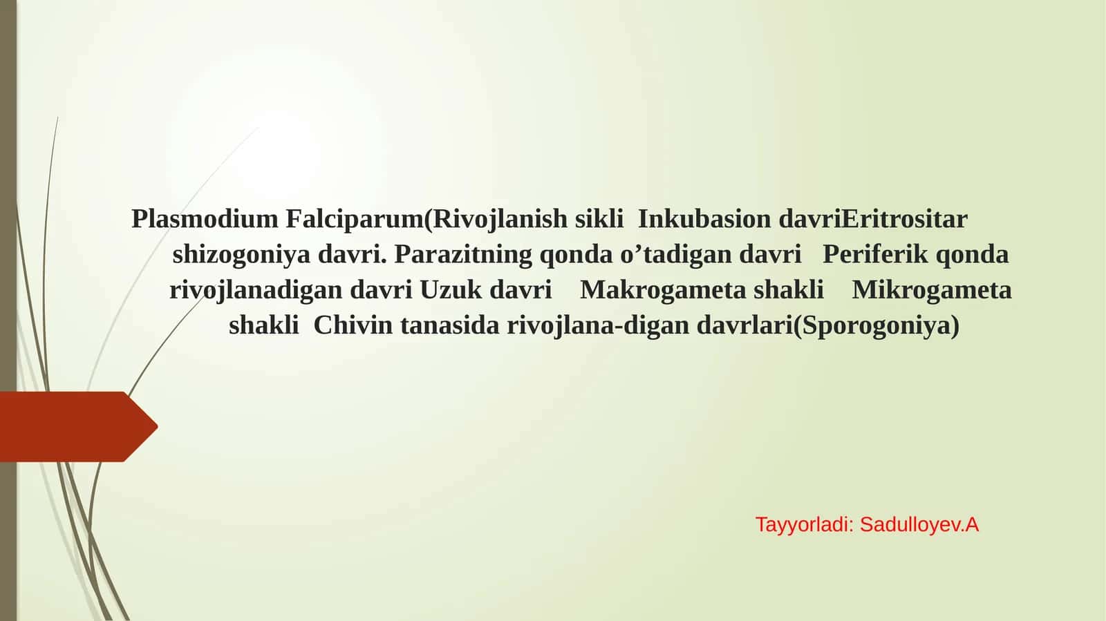 Plasmodium Falciparum(Rivojlanish sikli Inkubasion davriEritrositar.pptx