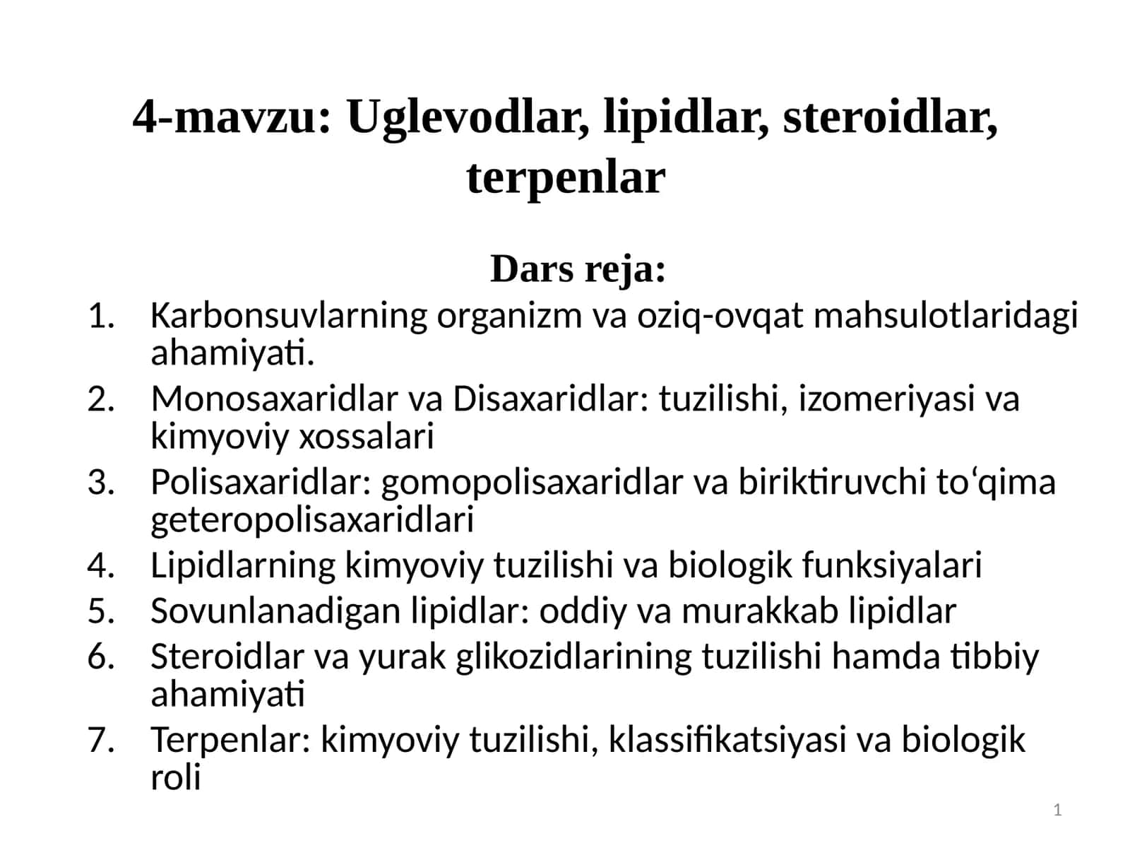 Karbonsuvlar va oziq-ovqat mahsulotlari kimyosi