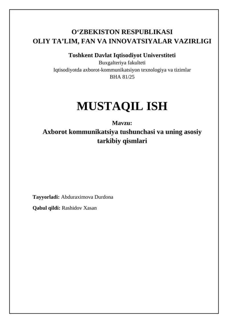Axorot kommunikatsiya tushunchasi va uning asosiy tarkibiy qismlari