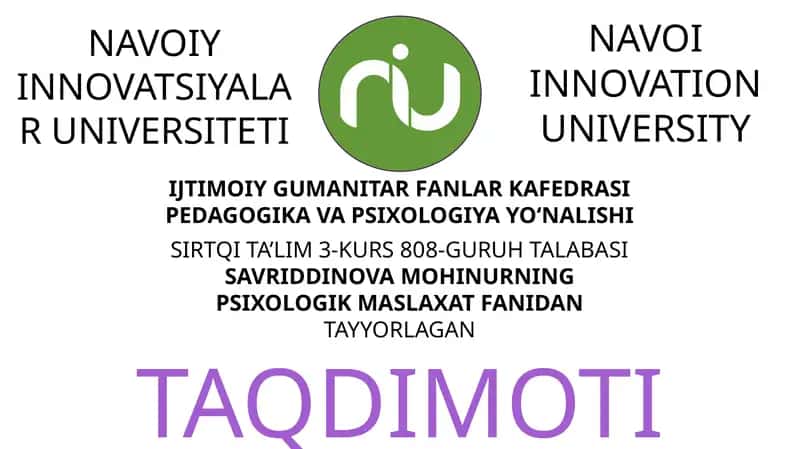 PSIXOLOGIK MASLAXAT FANIDAN TAQDIMOTI