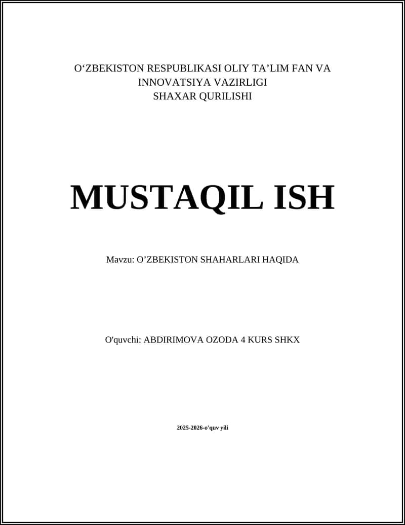 O‘ZBEKISTON SHAHARLARI HAQIDA