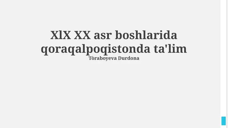 20-asr boshlarida Qoraqalpog'istonda ta'lim