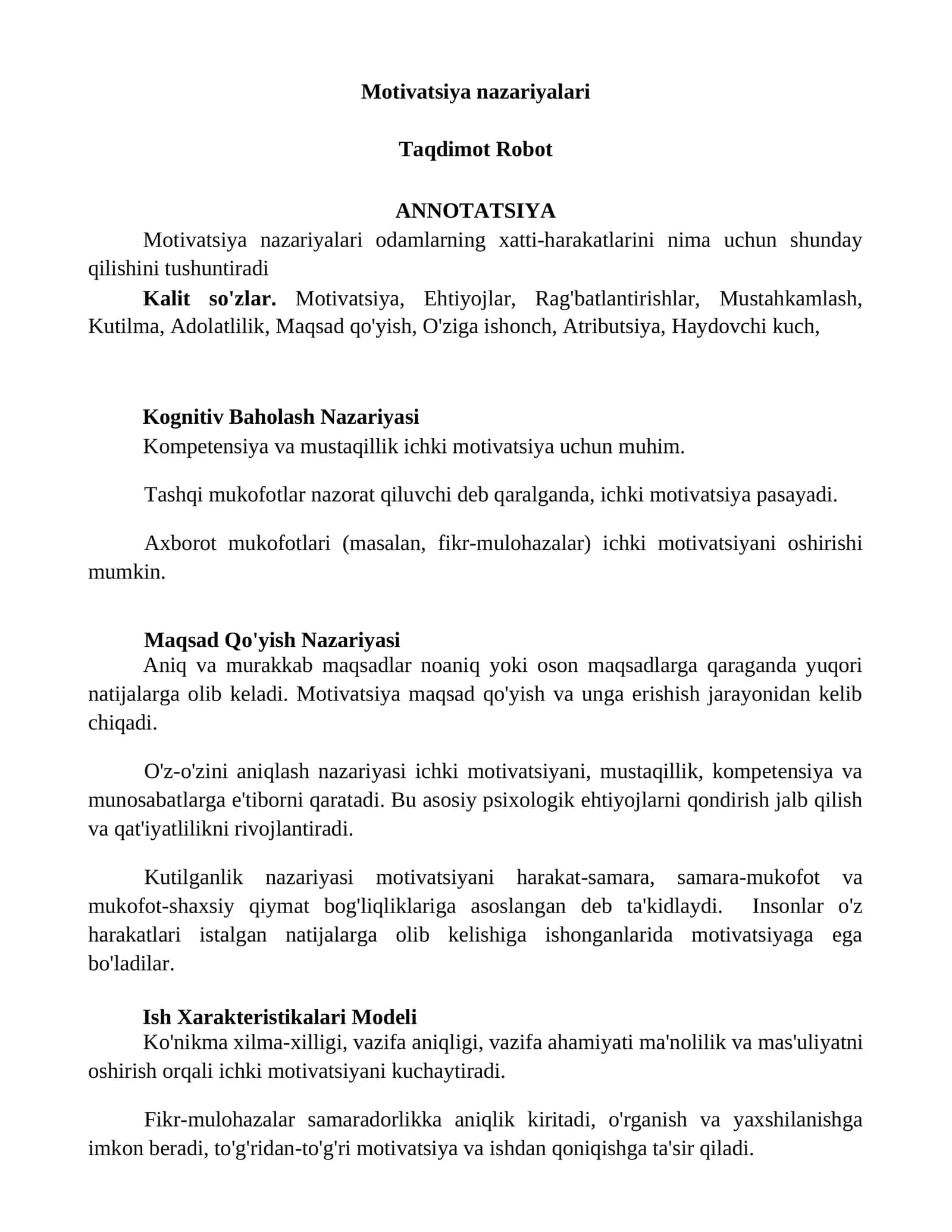 Motivatsiya nazariyalari