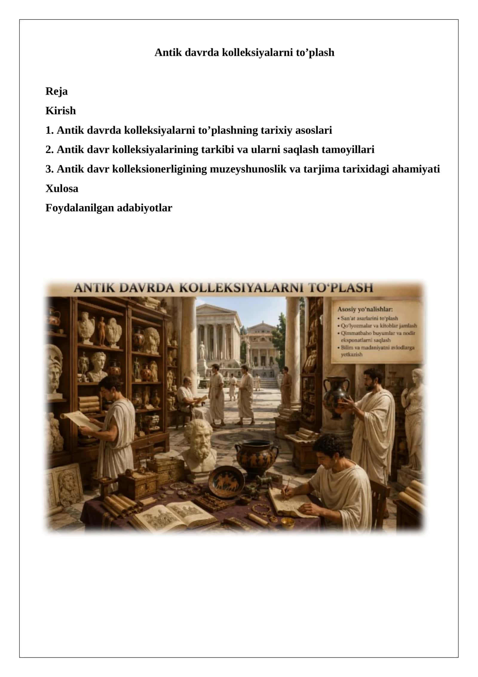 Antik davrda kolleksiyalarni to’plash
