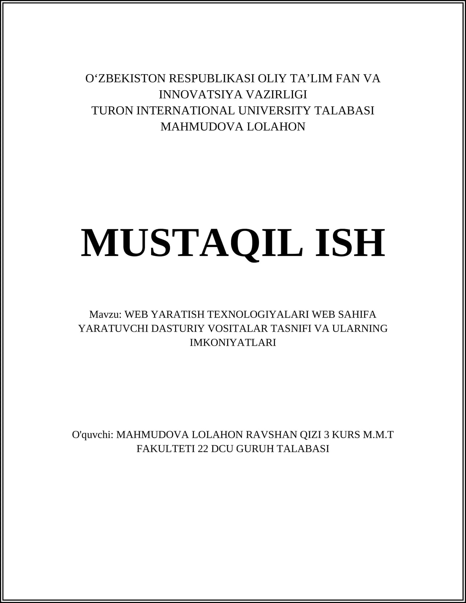 WEB YARATISH TEXNOLOGIYALARI