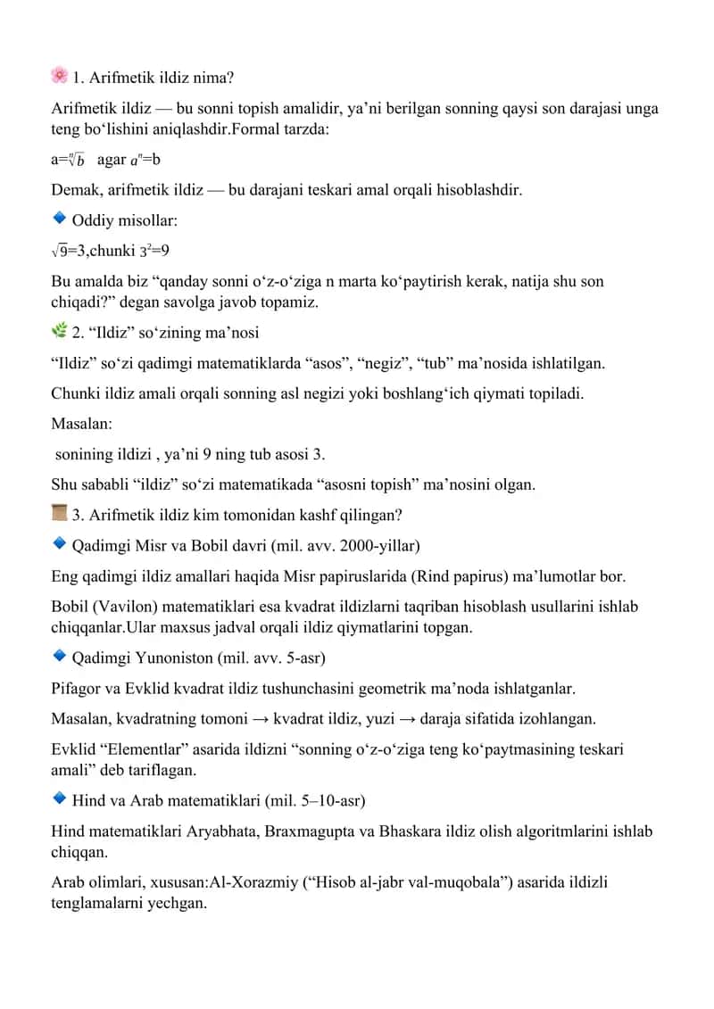 arifmetik ildiz