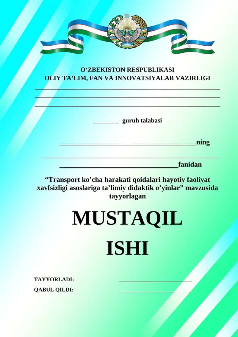 Transport ko’cha harakati qoidalari hayotiy faoliyat xavfsizligi asoslariga ta’limiy didaktik o’yinlar
