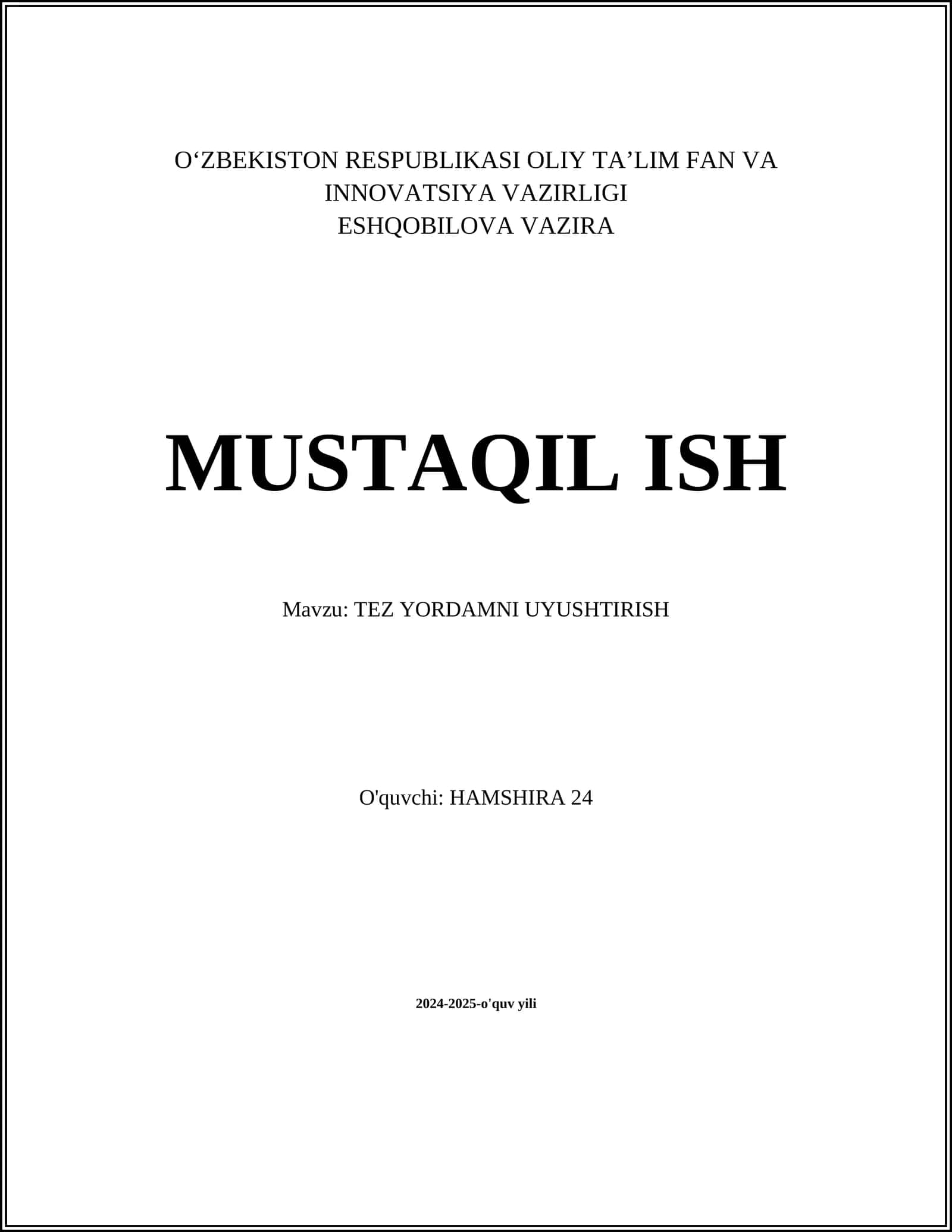 TEZ YORDAMNI UYUSHTIRISH