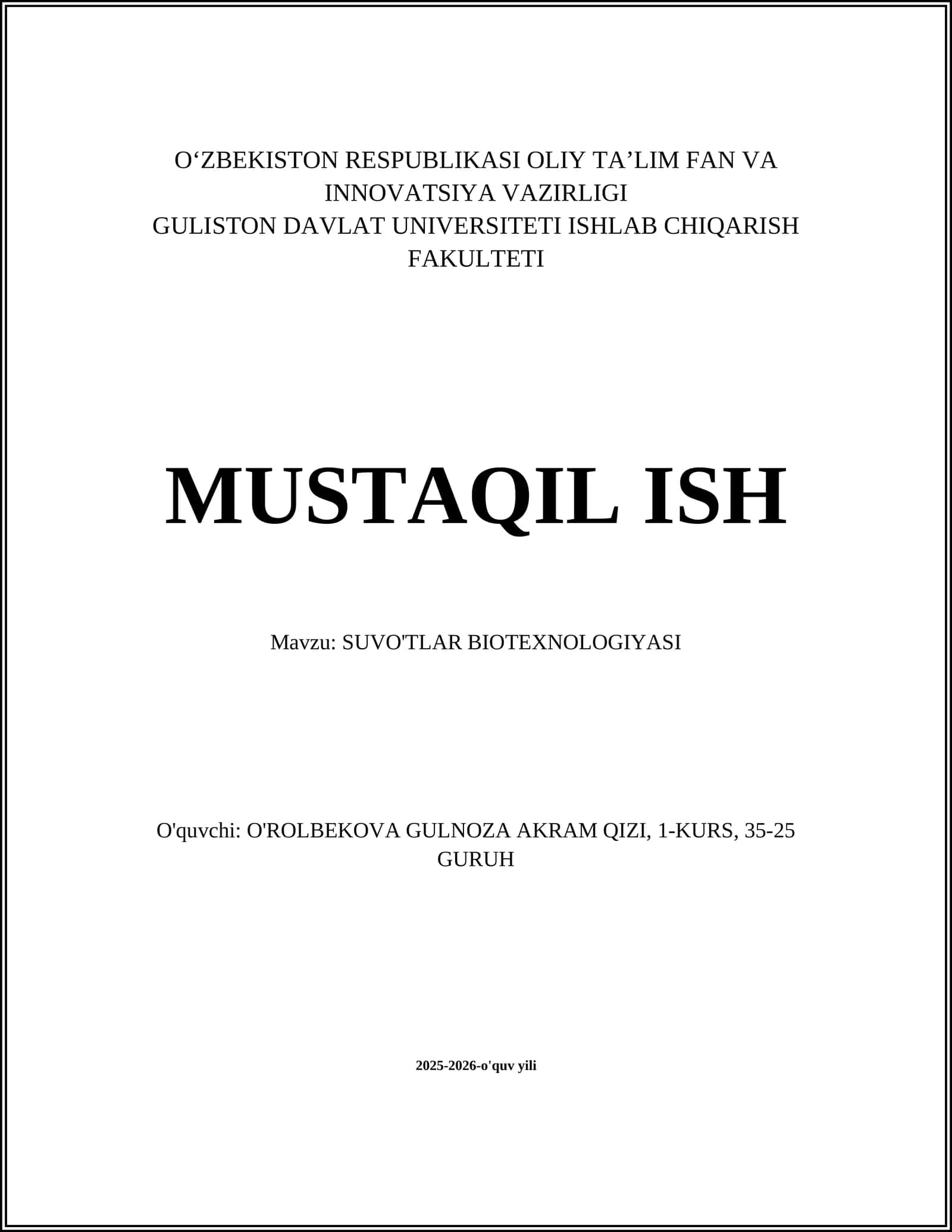 SUVO'TLAR BIOTEXNOLOGIYASI