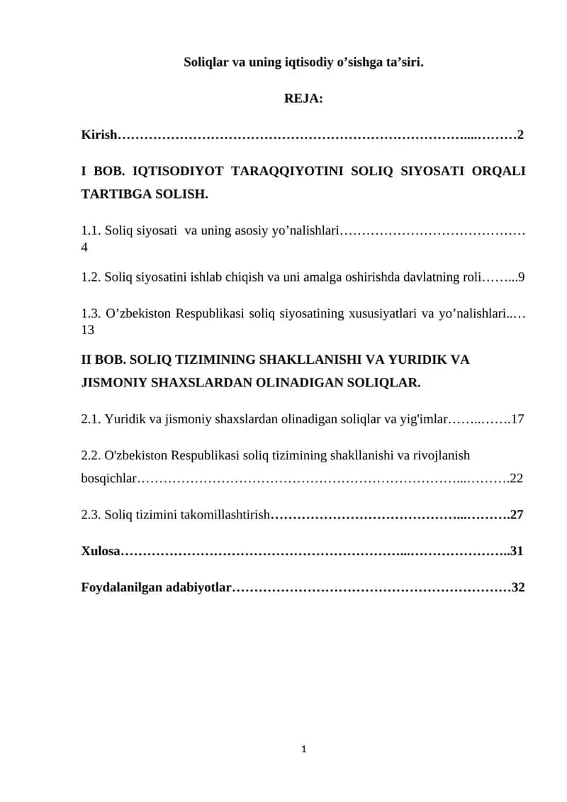 Soliqlar va uning iqtisodiy o’sishga ta’siri