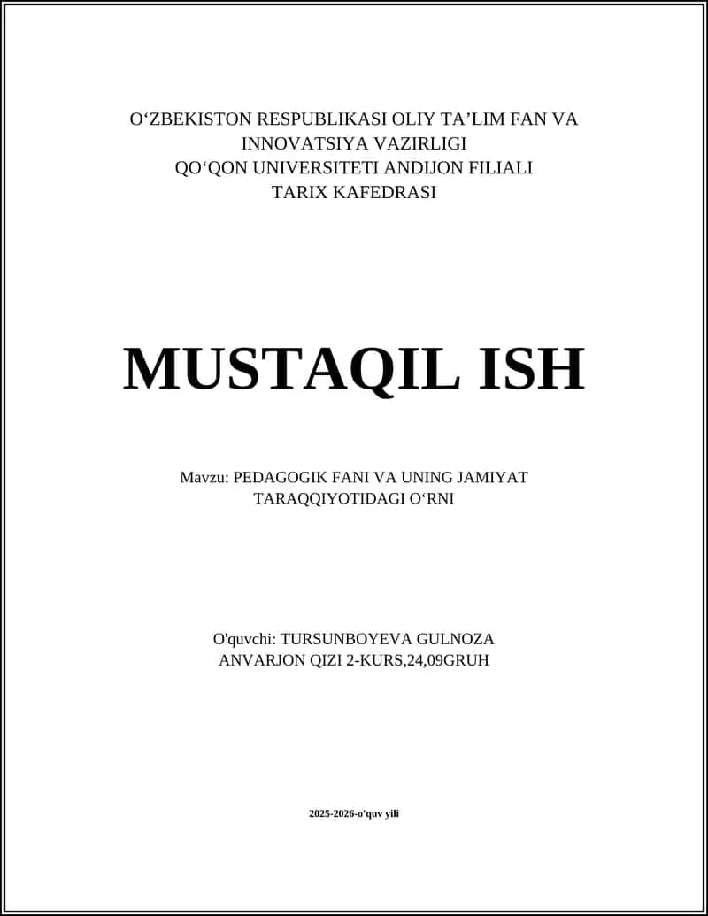 Pedagogika fani: nazariyasi va metodologiyasi