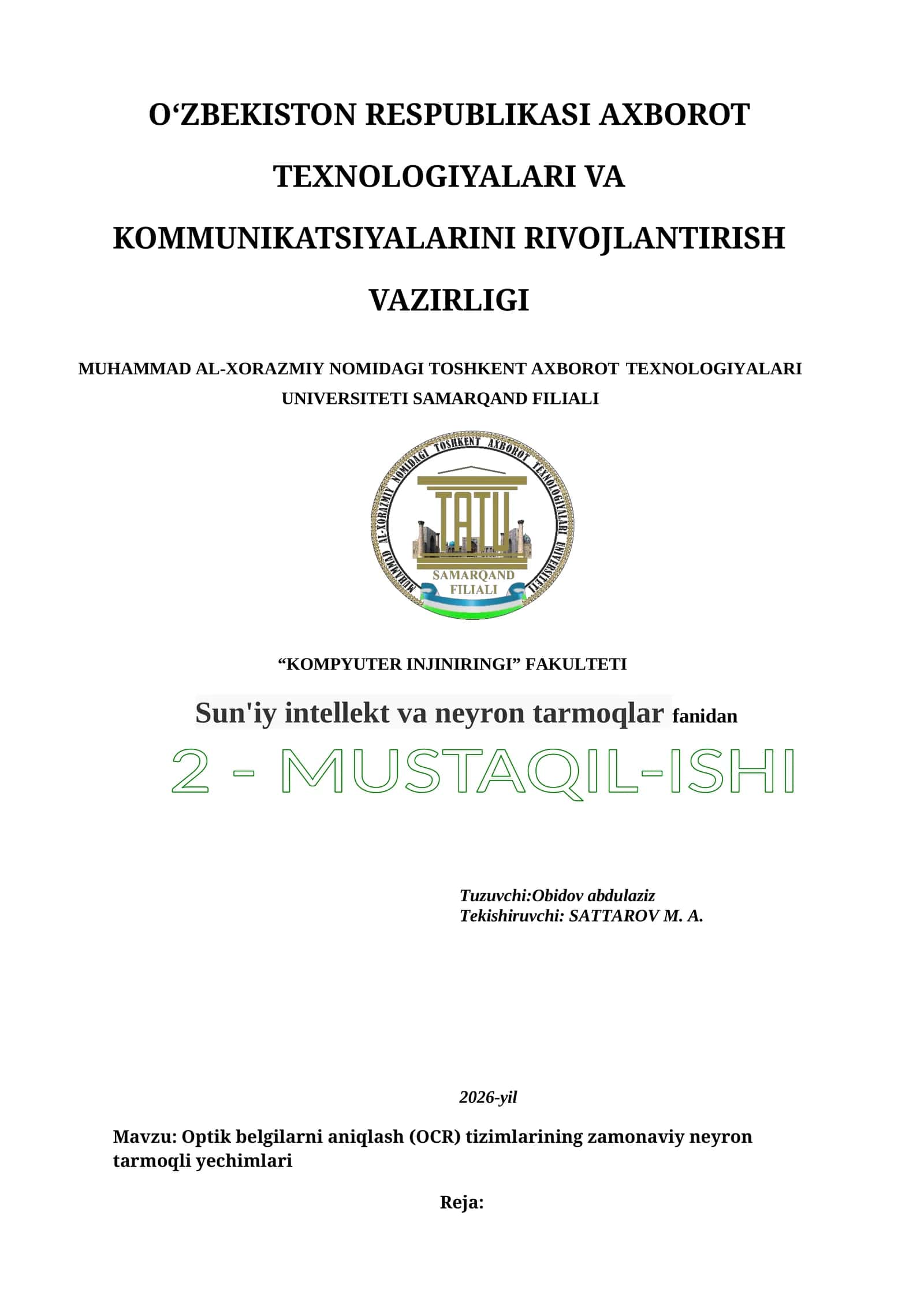 Optik belgilarni aniqlash (OCR) tizimlarining zamonaviy neyron tarmoqli yechimlari