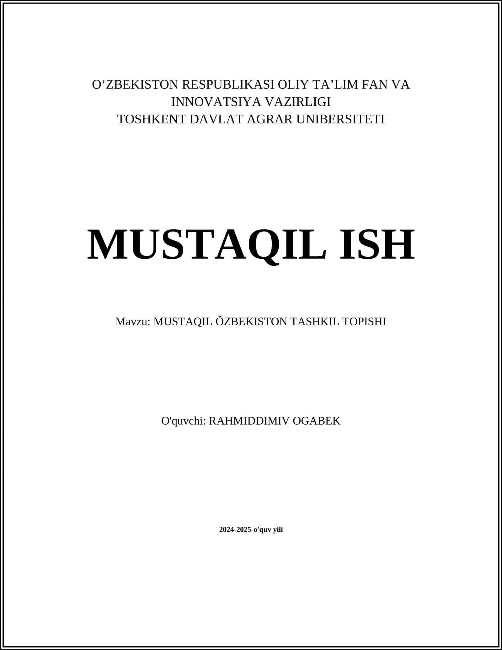MUSTAQIL ÕZBEKISTON TASHKIL TOPISHI
